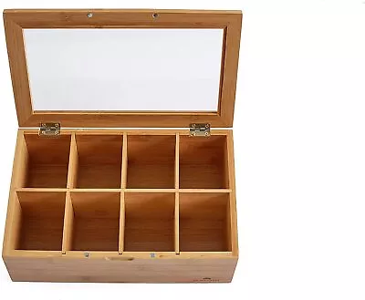 RoyalHouse Big Natural Bamboo Tea Box Storage Organizer 8 Compartments - Pack 1 • $22.89