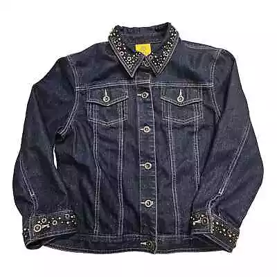 Ruby Rd. Denim Jacket Sz 8 Gold Sparkle All Over Embellishments On Collar Cuff • $18.97