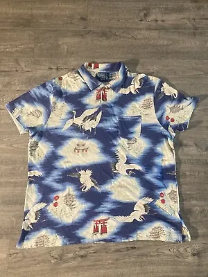 Vtg 90's Polo Ralph Lauren Japan Crane Temple Polo Shirt Sz Xxl • $59.99