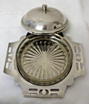 £10 • Buy Vintage Silver Plate & Glass Lidded Butter Dish.