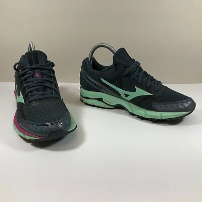 Mizuno Wave Rider 17 Running Shoes Womens 7.5 Blue Pink Athletic Gym Sneakers • $25.99