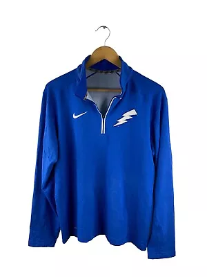 VINTAGE Nike Logo Pullover Sweater Mens Size M Blue Long Sleeve Collar Lightning • $34.95