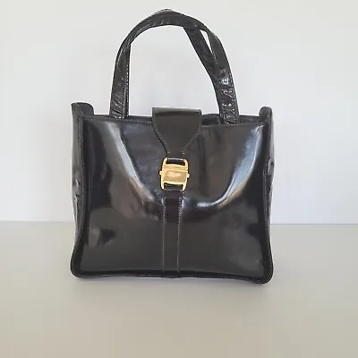 Salvatore Ferragamo Vintage Vara Purse Tote Bag Patent Leather Black  Small Logo • $95