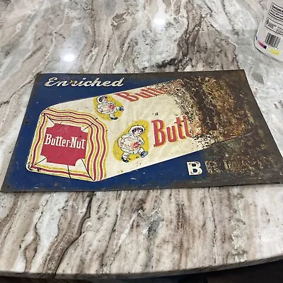 Vintage Butter Nut Bread Tin Sign Tyler Texas Company Embossed Metal Sign • $168.30