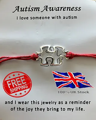 £3.35 • Buy Autism Awareness Wish String Bracelet With Tibetan Silver Jigsaw Charm