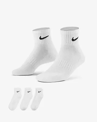 3 Pairs Nike Performance Cotton Cushioned Ankle Socks White/ Black Size 40-46 • $17.99