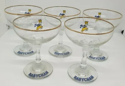 Babycham Glasses Set Of 5 Retro 1970's Collection-Gilt Rim & Yellow Deer Genuine • £49.99