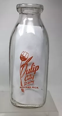 Tulip City Dairy Milk Bottle Holland Michigan QT Sz MI Advertising Orange Pyro • $18.50