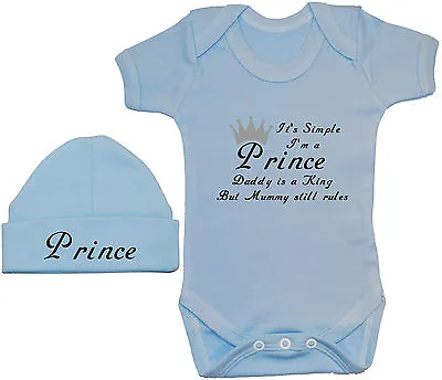 £10.99 • Buy Prince...Babygrow Bodysuit Romper T-Shirt Vest & Hat Cap Newborn-12m Boy Girl