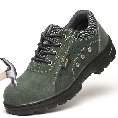 Mens Green Work Boots Breathable Safety Shoes Steel Toe Cap Slip Resistant Size • $26.80