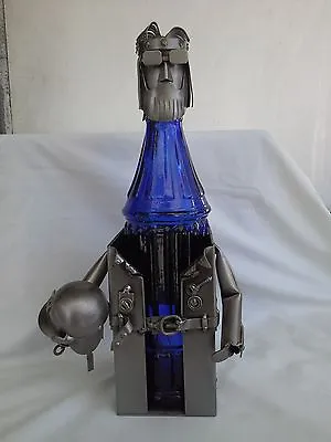  H & K Steel Sculpture Motorcycle Biker Guy Wine / Booze Bottle Holder • $39.97