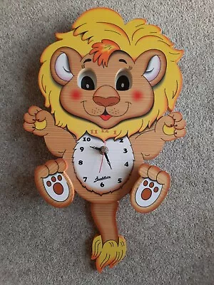 Wooden Bartolucci Lion Clock Moving Eyes & Swinging Pendulum Tail • $24.87