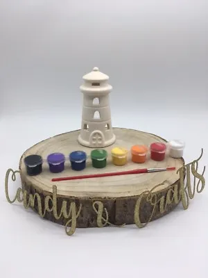 Paint Your Own Ceramic Lighthouse T-Lightup Pot Holiday Birthday Xmas Party Art  • £6.50