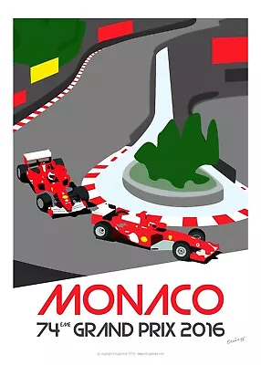 🏎️ Ferrari F1 Monaco GP 2016 Vintage Art Poster High Quality Racing Print 17x22 • $64.95