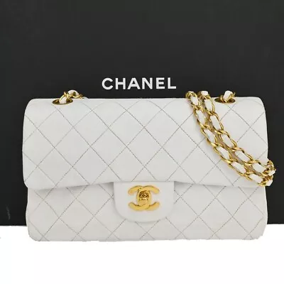 CHANEL CC Matelasse 23 Double Flap Chain Shoulder Bag Leather GHW White 307RJ688 • $2280