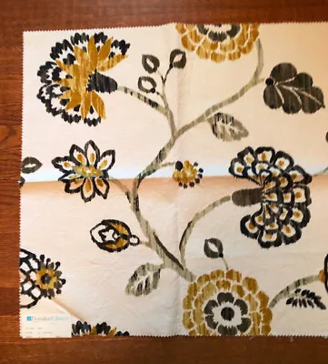 DURALEE Jacobean Floral In Black & Gold On White Matelasse 26  Fabric Sample • $21.99