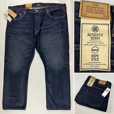 NWT Polo Ralph Lauren Jeans Men 42x30 Blue Dark Hampton Relaxed Fit Straight Leg • $59