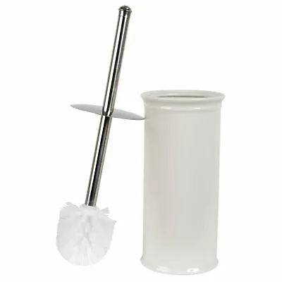 Toilet Brush Holder White Ceramic Round Bathroom Accessory • £29.38