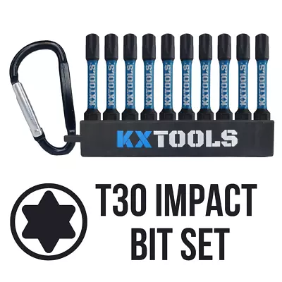 10 X 50mm KXTOOLS T30 Torx Impact Bits Driver Screwdriver Drill Set W/ Clip 1/4  • £8.99