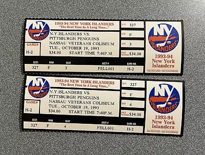 Vintage 1993 New York Islanders Ticket Stubs Vs Pittsburgh Penguins Oct 19 1993 • $24.99