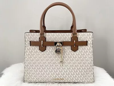 MICHAEL KORS Hamilton Medium Vanilla Monogram Signature Crossbody NS Tote $558 • $395