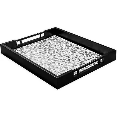 Black Decorative Tray With Metal Handles And Silver Placemat - WITH SMALL DEFECT • $16.99