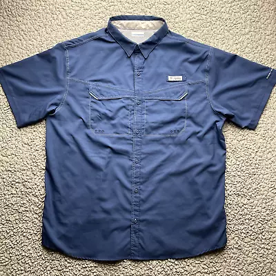 Columbia PFG Shirt Mens XXL Blue Vented Short Sleeve Button Up Fishing Outdoor • $17.88