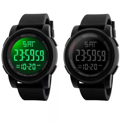 Men's Digital Electronic Watch Sports Glow 50mm Large Dial Student Outdoor Watch • $20.99