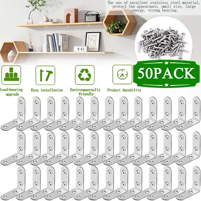 50-PACK 1.5  Angle Bracket Stainless Steel L Shaped Corner Brace Bracket W/Screw • $13.61