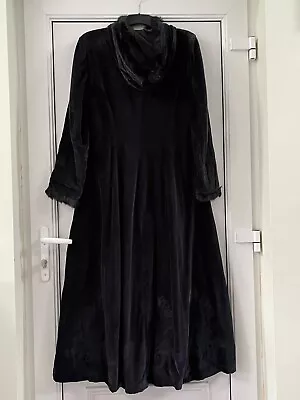 Nomads Long Black Hooded Velvet Hippie Festival Boho Maxi Coat Size L ( 14) • £175