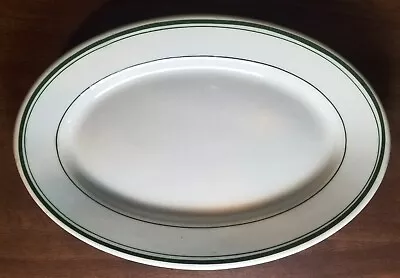 Small  Platter Diner Restaurant Vitrified Sterling Vtg Pottery Green Strip 10.5  • $9.99