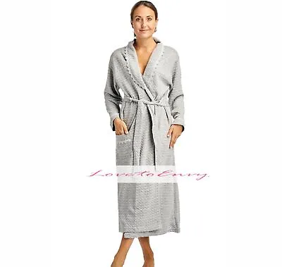 Ladies Bathrobe Dressing Gown 100% Cotton Grey Waffle Pattern Thick Long Robe. • £14.95
