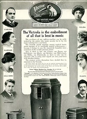 1916 Original Victor Victrola XVII Oversize Ad & Models VI & IX. Caruso Farrar+ • $10.99