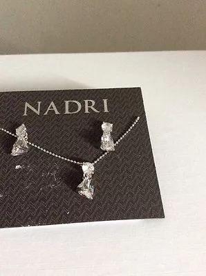 $55 Nadri Silver Tone Crystal Teardrop  Pendant & Stud Set #118 • $39.99