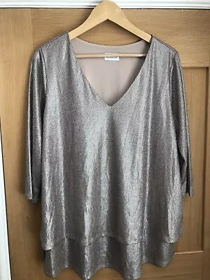 £11.90 • Buy Size 14 TOGETHER Blouse Top Shiny Metallic Silver Peach Excellent Cond