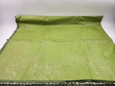 Avocado Green Vinyl Rectangular Table Cloth Floral Fringe Edge Mod Retro 54 X68  • $19.99