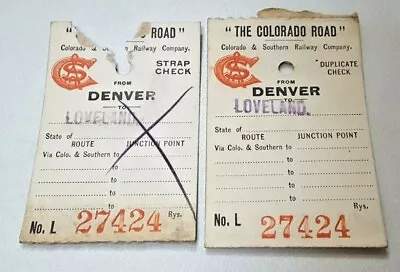 2 Vintage Train Tickets Colorado & Southern Railway Company Denver To Loveland • $9.99