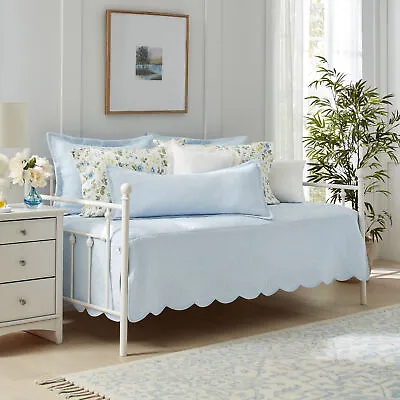 Laura Ashley Solid Cotton Blue 4 Piece Daybed Cover Set-39X75 • $41.99