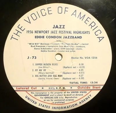 Live 1956 NEWPORT JAZZ W/ EDDIE CONDON & JAZZ GREATS - VOICE OF AMERICA 16  DISC • $49.99