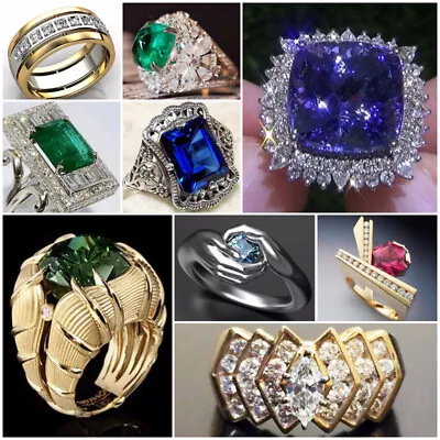 $2.10 • Buy Women 925 Silver Filled,Gold Ring Cubic Zircon Jewelry Fashion Gift Sz 6-10