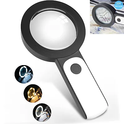 Handheld Magnifying Glass With Light 30X 18 LED Lighted Magnifier Glasses Lamp • £7.89