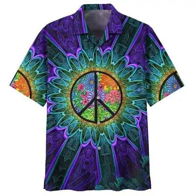 Hippie Hawaiian Shirt Trippy Peace Sign Hawaiian Shirt 3D Hawaiian Shirt S-5XL • $33.95