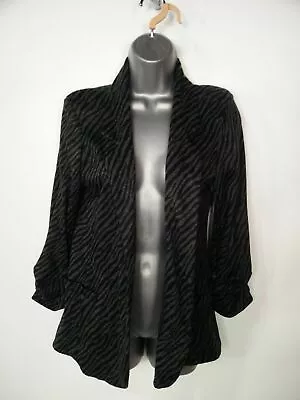 Womens Next Size Uk 8 Black/grey Zebra Print Ruched Sleeve Jersey Jacket Blazer • £10.99