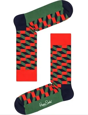 HAPPY SOCKS Men's Green Filled Cotton Crew Socks Size 8-12 NWT • $8