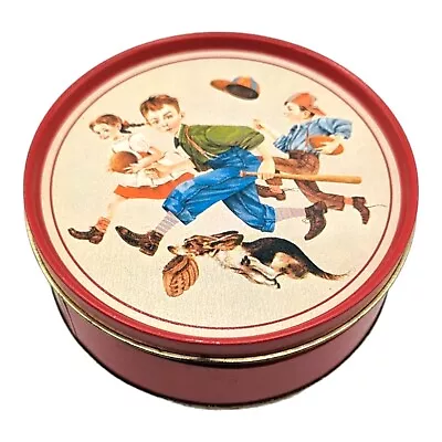 Vintage Red Popcorn Tin With Children And Dog Running Playing  Baseball Football • $12.87