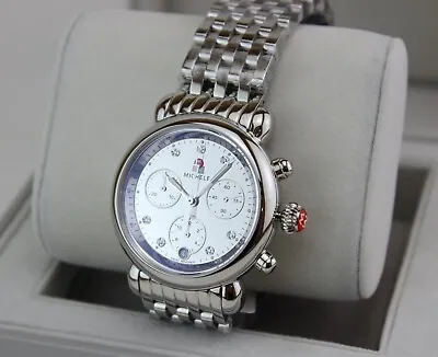 New Authentic Michele Csx 36 Silver Mirror Chronograph Mww03c000518 Womens Watch • $699.99