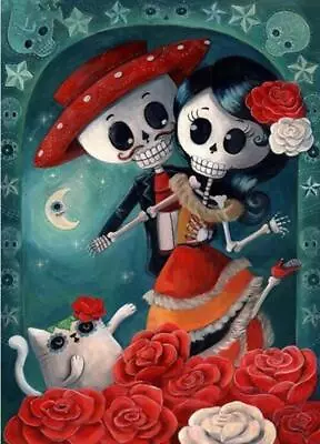 Lovers Skull Cat Rose Full Drill 5D Diamond Painting Fashion Home Decor • $17.30