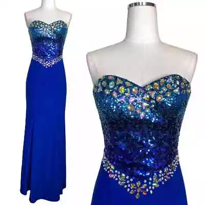 Masquerade Blue Strapless Gown Sz 3 Sweetheart Rhinestone Prom Formal Bridesmaid • $72