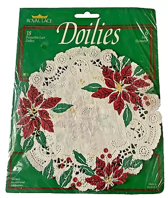 Doilies Poinsettia Pattern Round ROYAL LACE 18PCS 6” Diameter Christmas Dining • $10.03