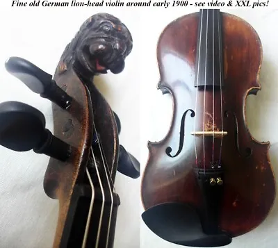 Fine Old Lionhead Violin - Video - Antique Rare Lion Head バイオリン скрипка 小提琴 522 • $1474